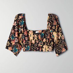 Wilfred Le Fou Samba Dark Floral Silk Cropped Blouse